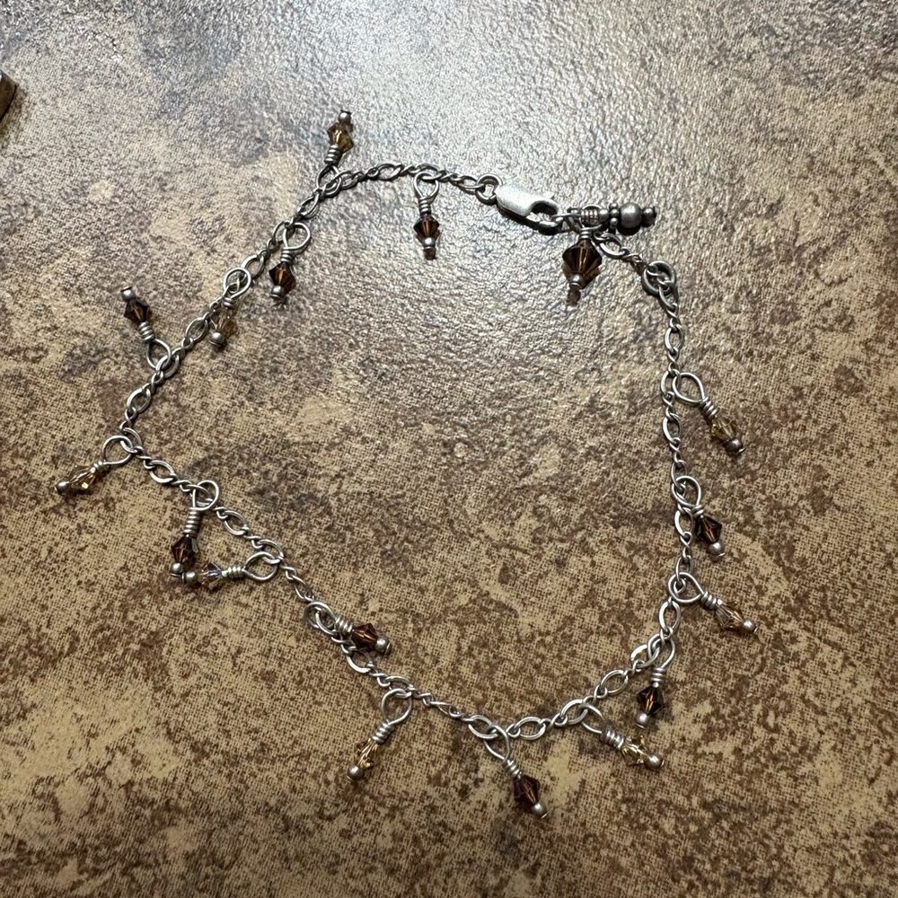 Sterling Silver Dangle Bead Anklet 6.7g